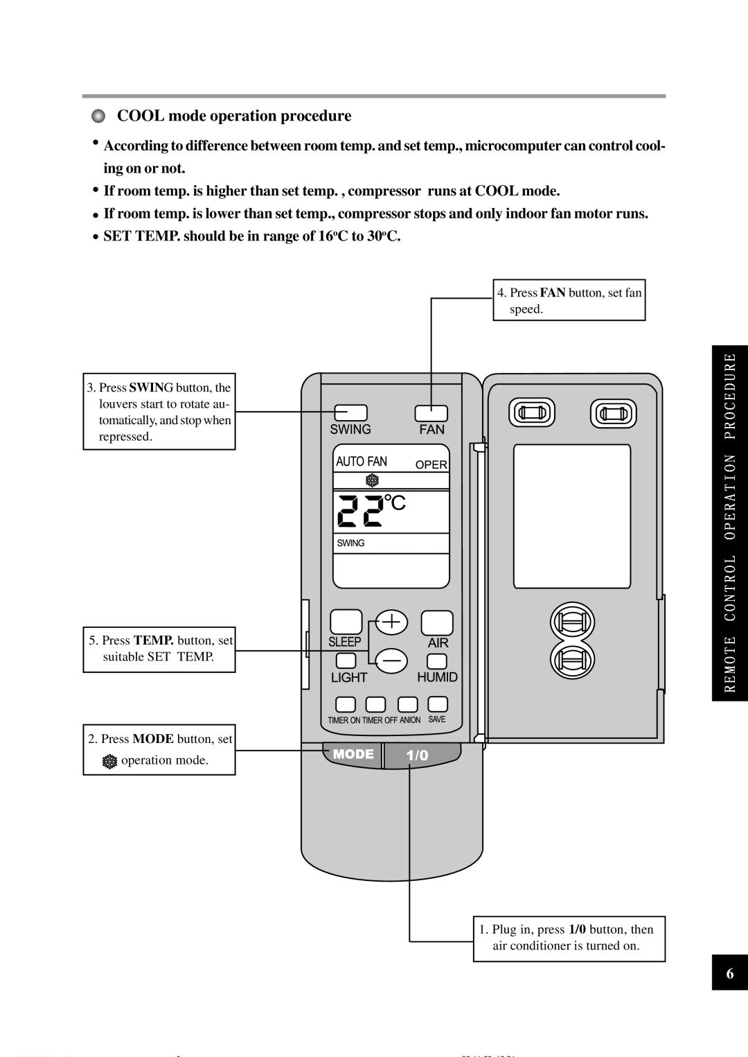 Sinclair ASH-24CN owner manual Cool mode operation procedure 