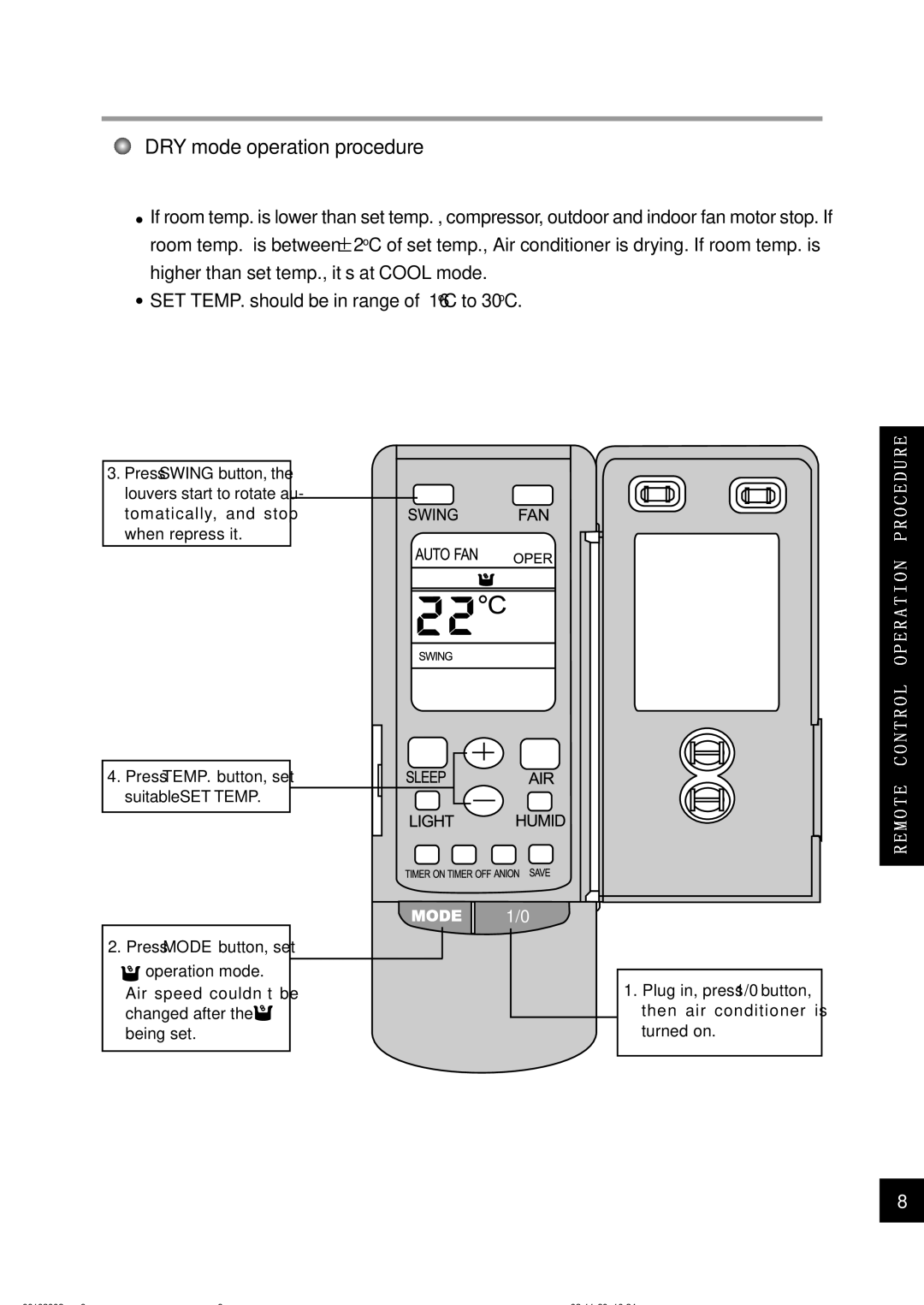 Sinclair ASH-24CN owner manual DRY mode operation procedure 