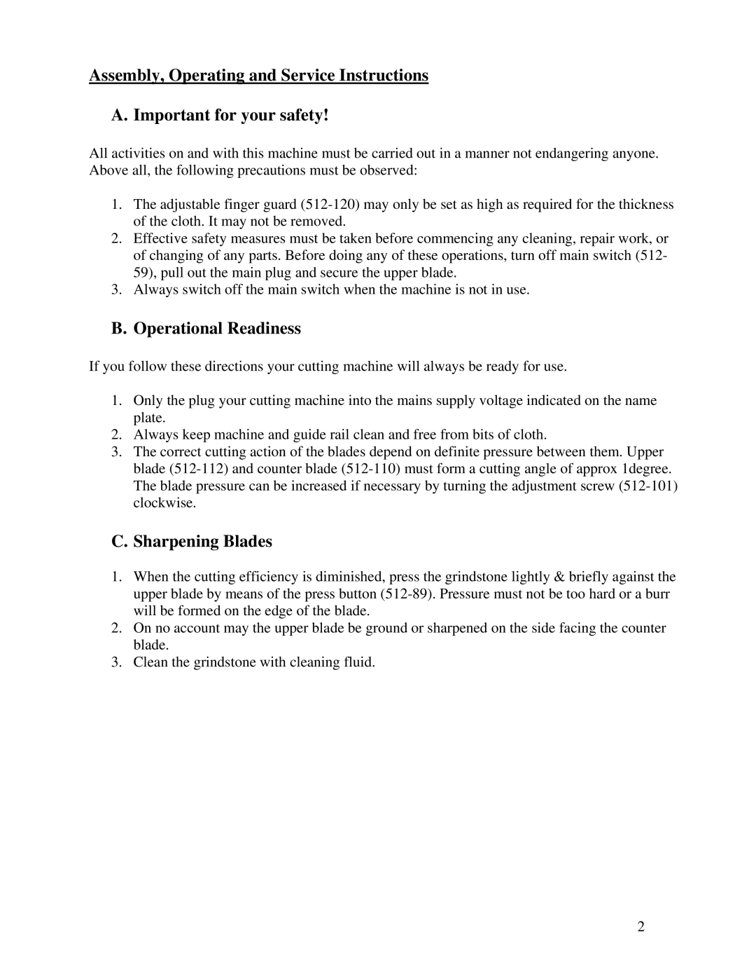 Sinclair Cutting System manual Operational Readiness, Sharpening Blades 