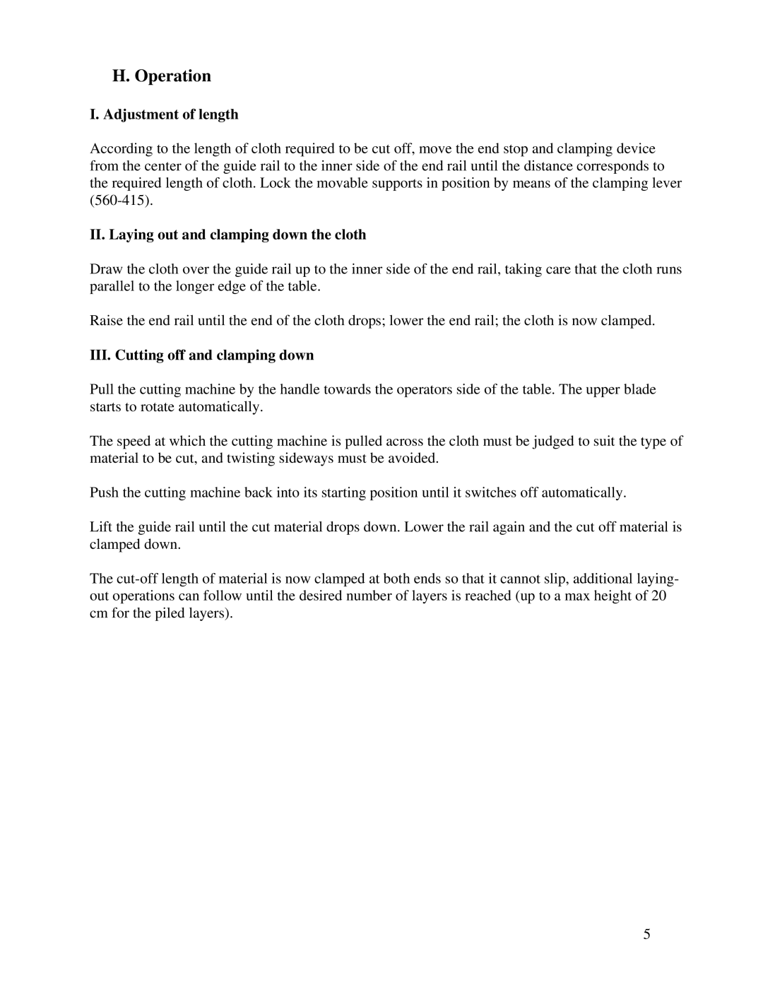 Sinclair Cutting System manual Operation, Adjustment of length 