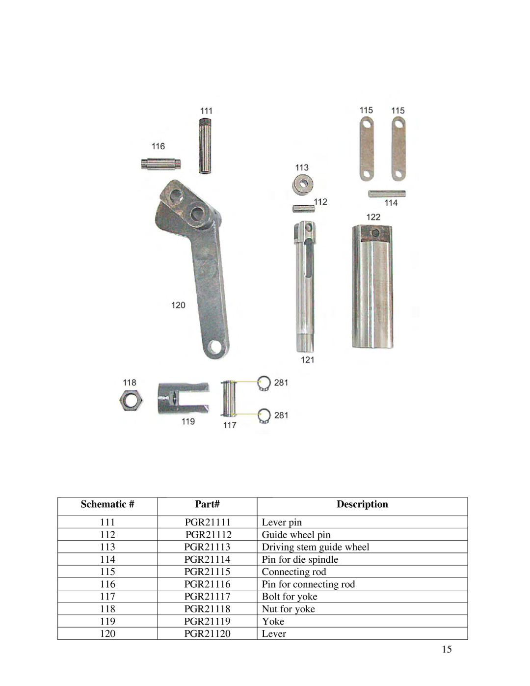 Sinclair PG-21 manual Schematic # Part# Description 