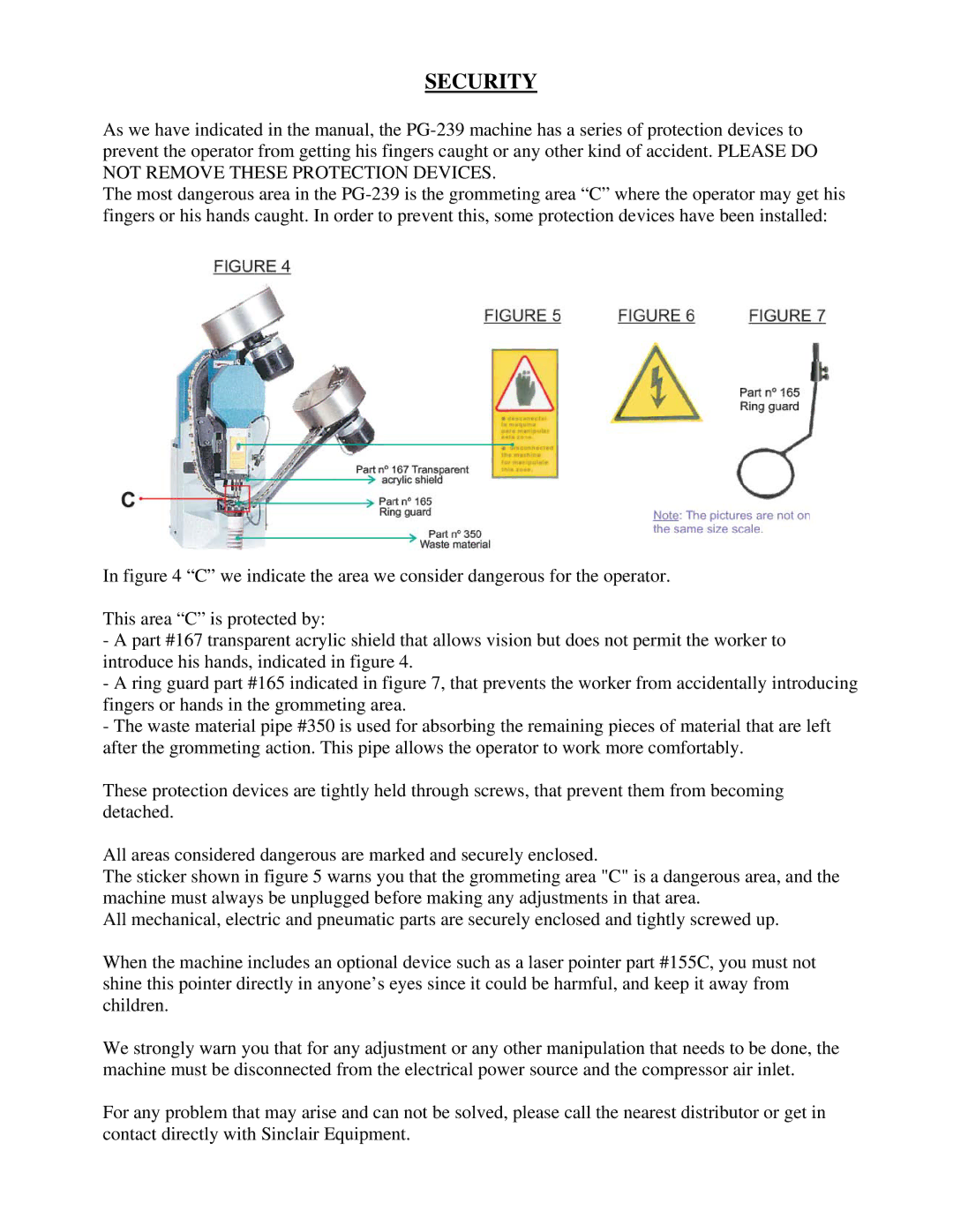 Sinclair PG-239 manual Security 