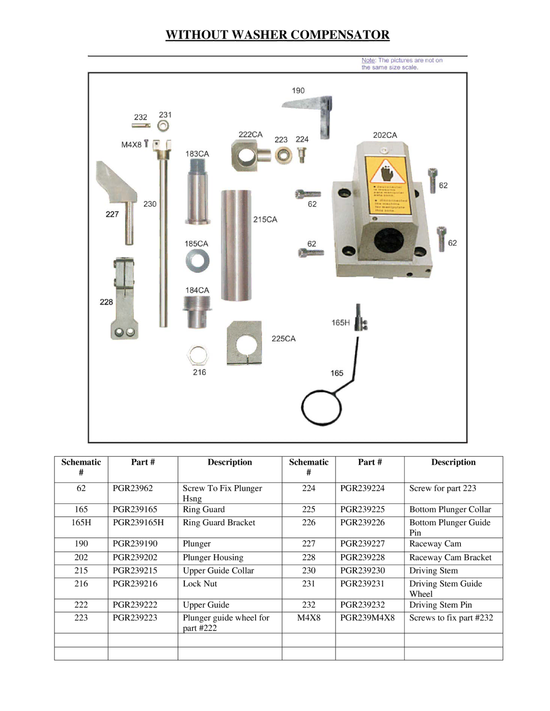 Sinclair PG-239 manual Without Washer Compensator 