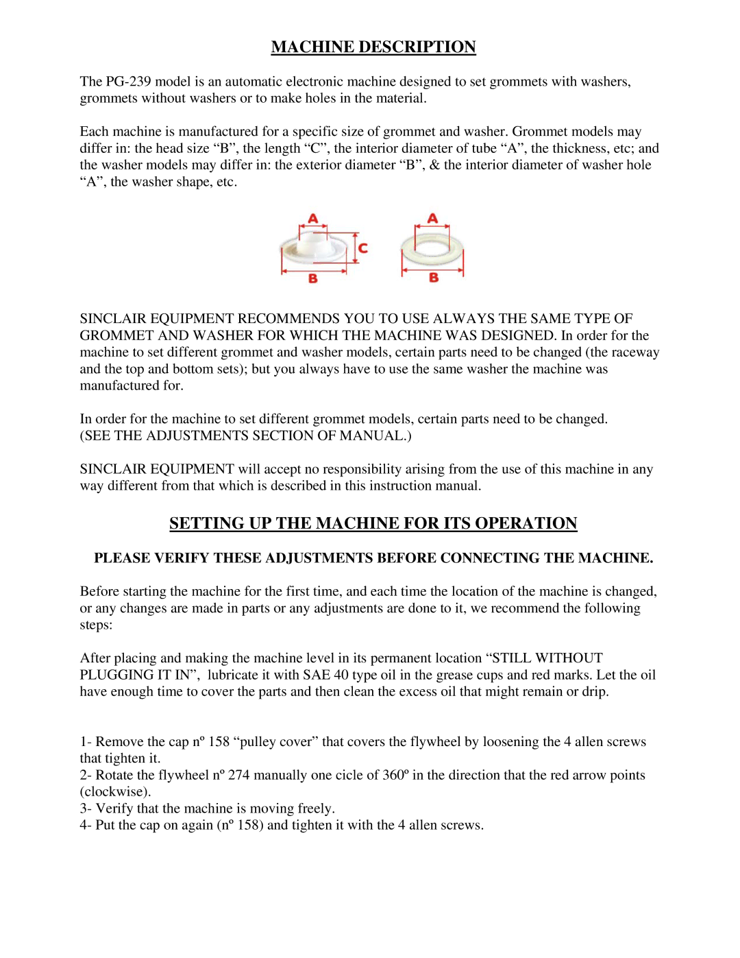 Sinclair PG-239 manual Machine Description, Setting UP the Machine for ITS Operation 