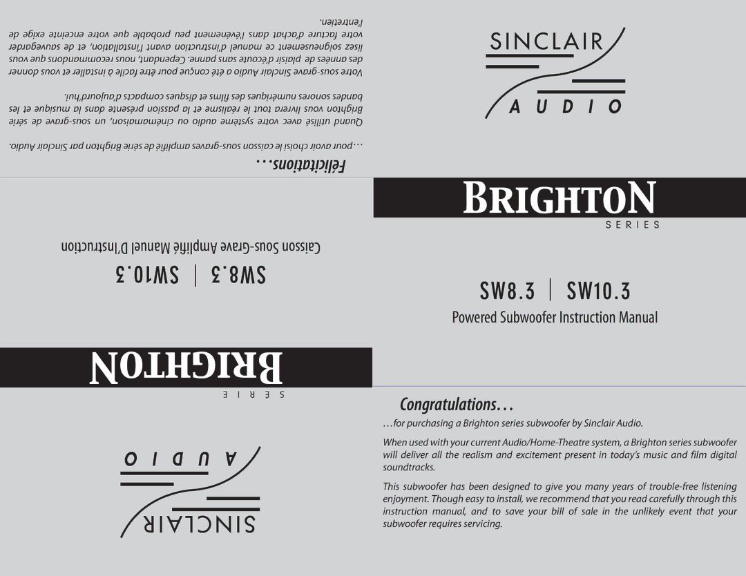 Sinclair SW10.3, SW8.3 instruction manual BrightoN 