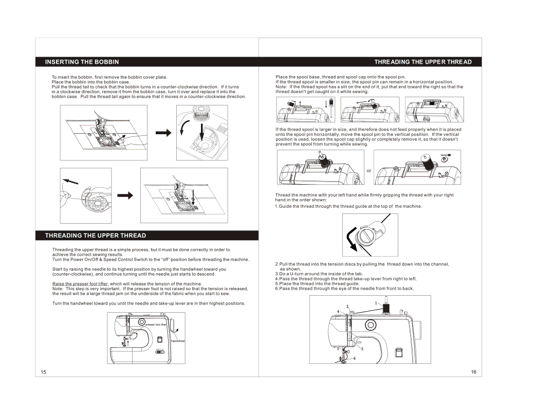 Singer 1004 instruction manual Inserting the Bobbin, Threading the Upper Thread 