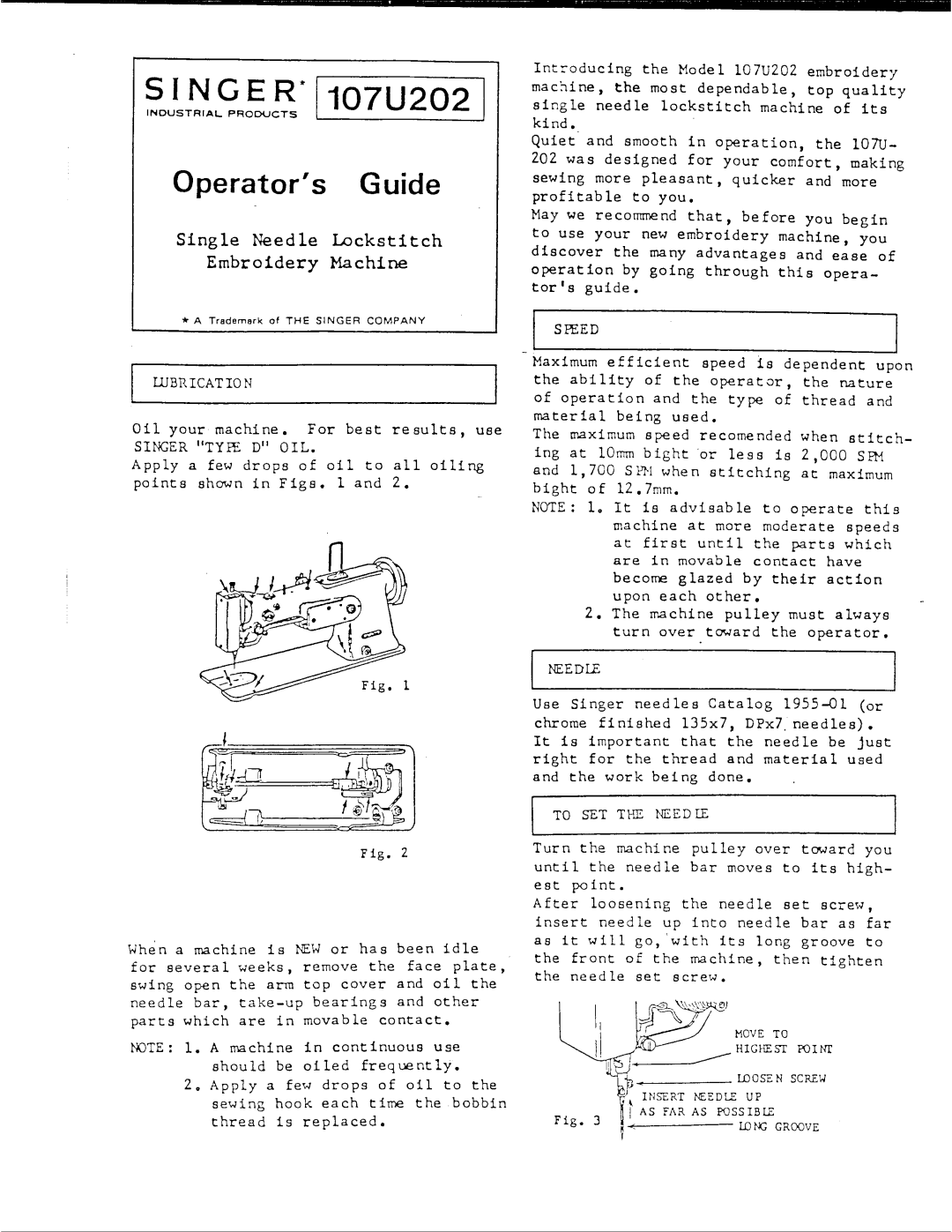 Singer 107U202 manual 