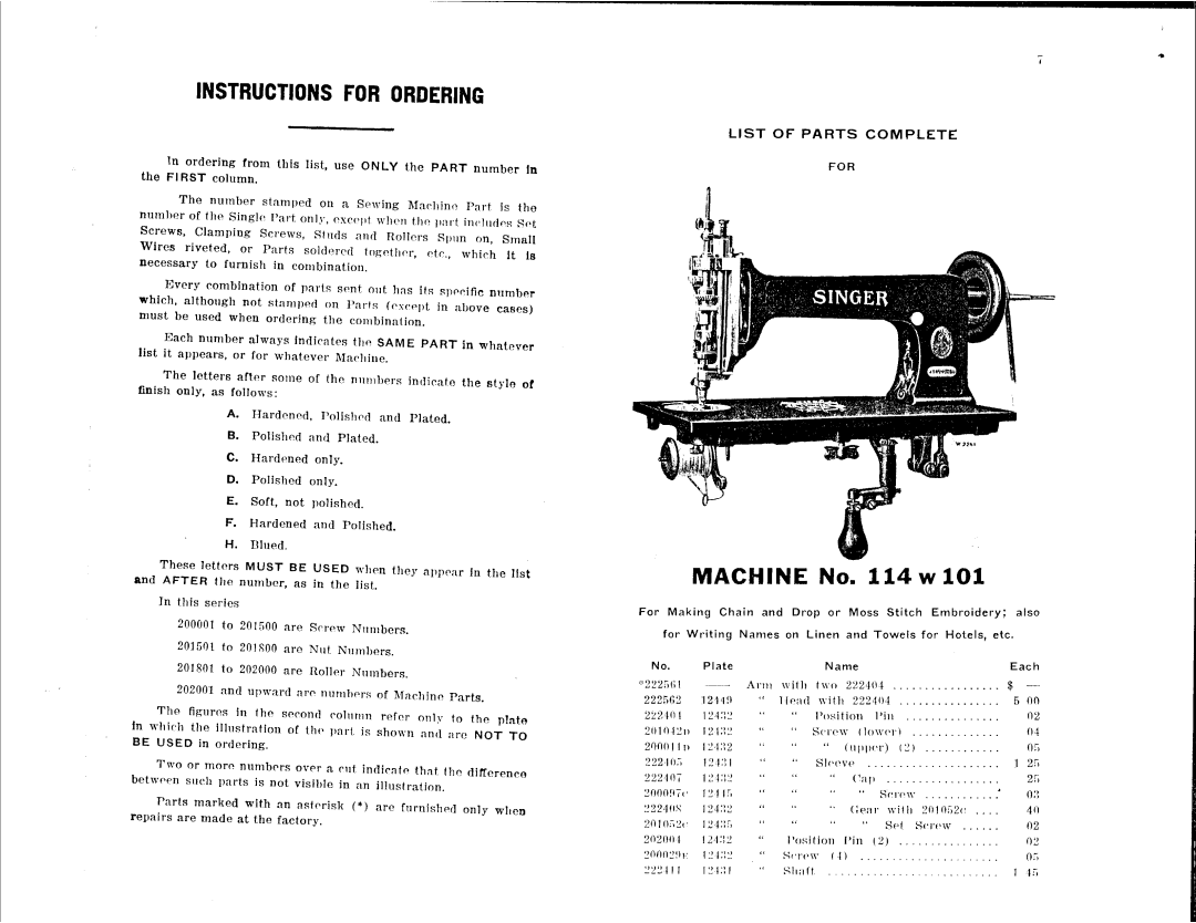 Singer 114W101 manual 