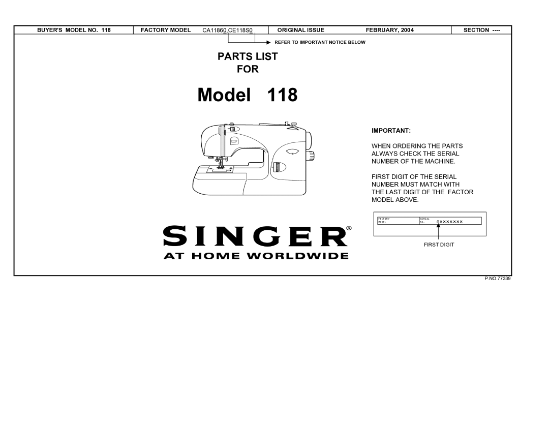 Singer 118 manual Model 