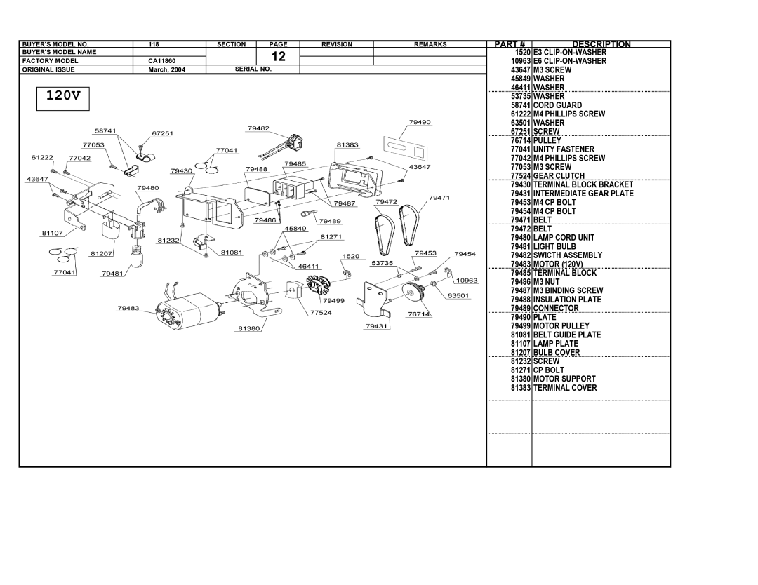 Singer 118 manual 120V 