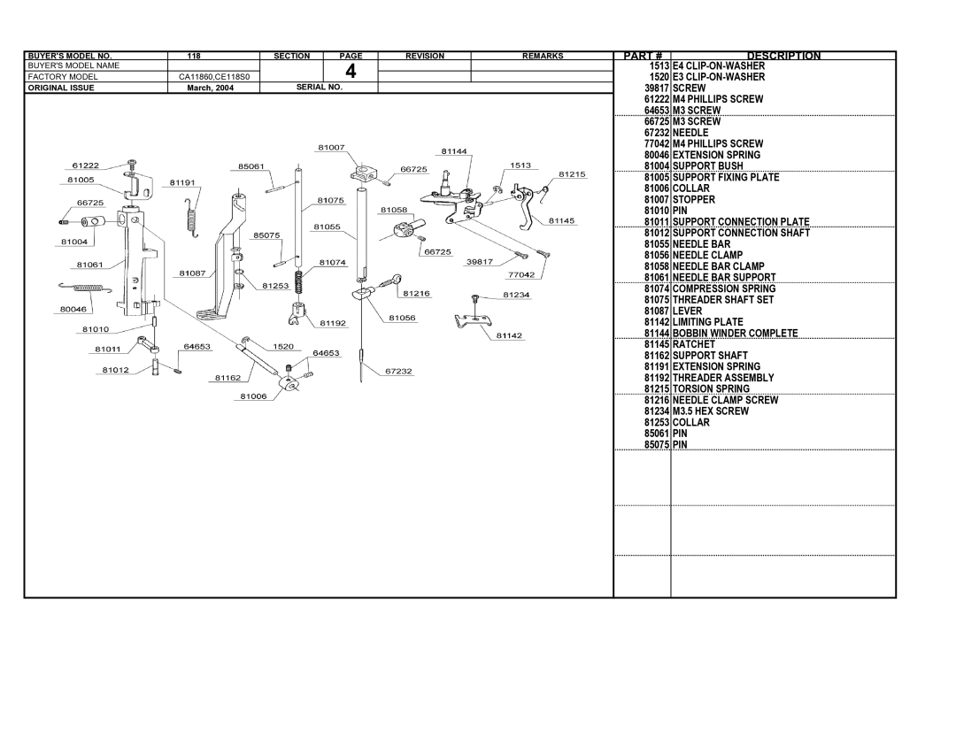 Singer 118 manual Description 