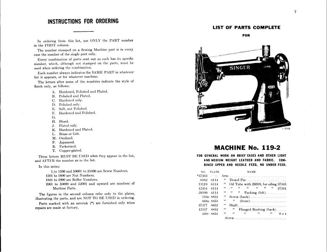 Singer 119-3, 119-2 manual 