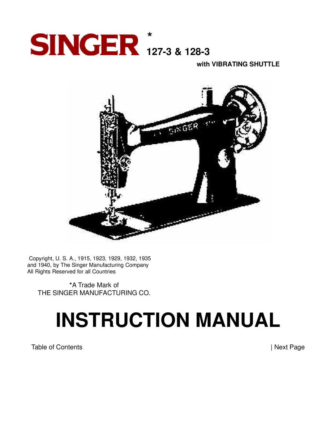 Singer 127-3 & 128-3 instruction manual With Vibrating Shuttle 