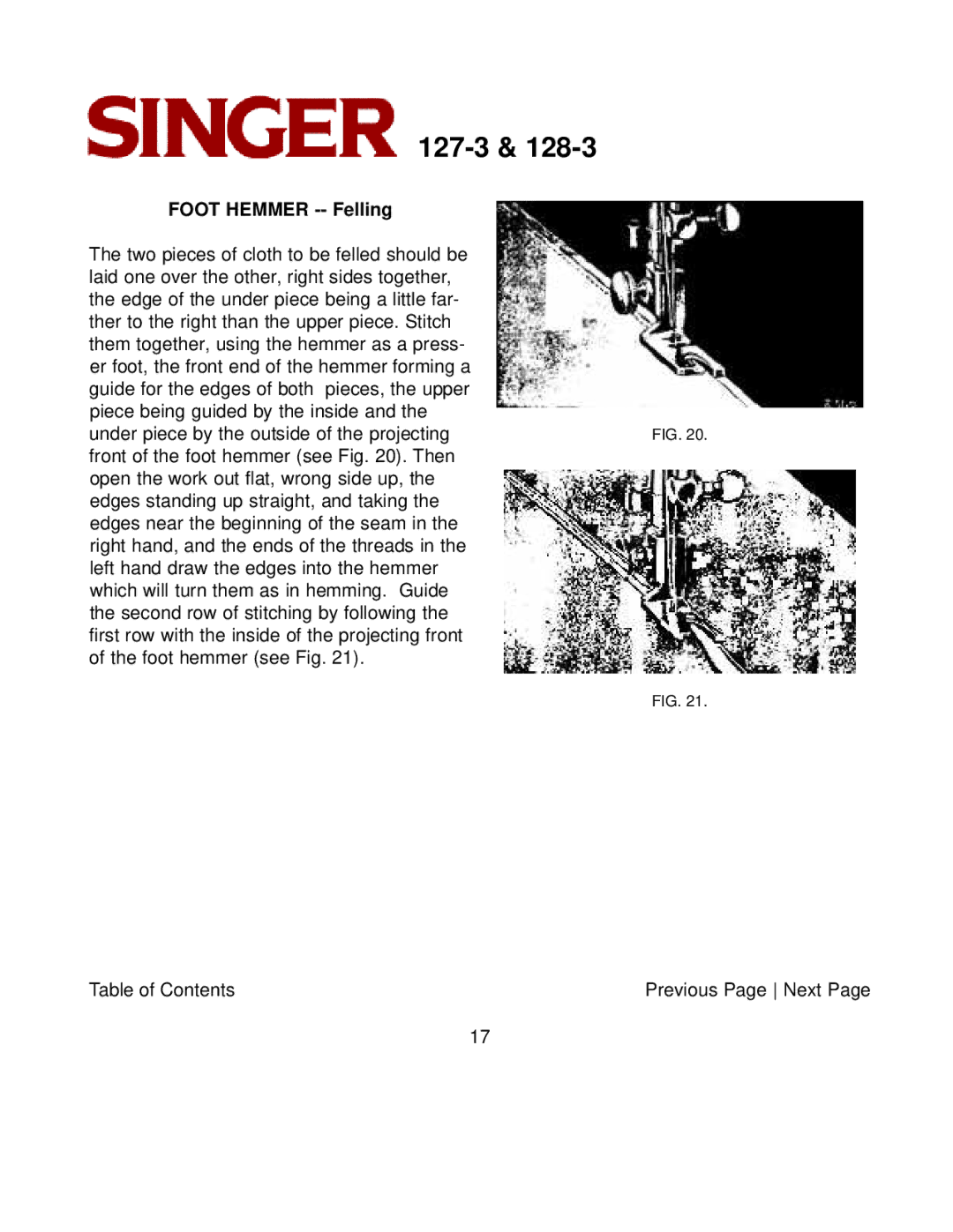 Singer 127-3 & 128-3 instruction manual Foot Hemmer -- Felling 