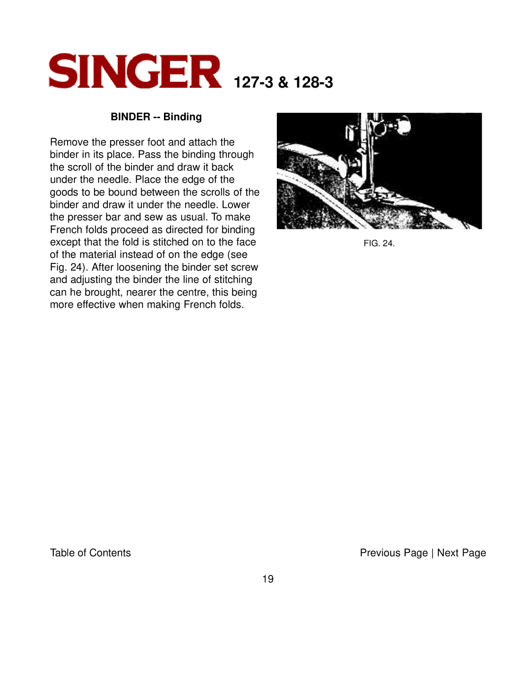 Singer 127-3 & 128-3 instruction manual Binder -- Binding 