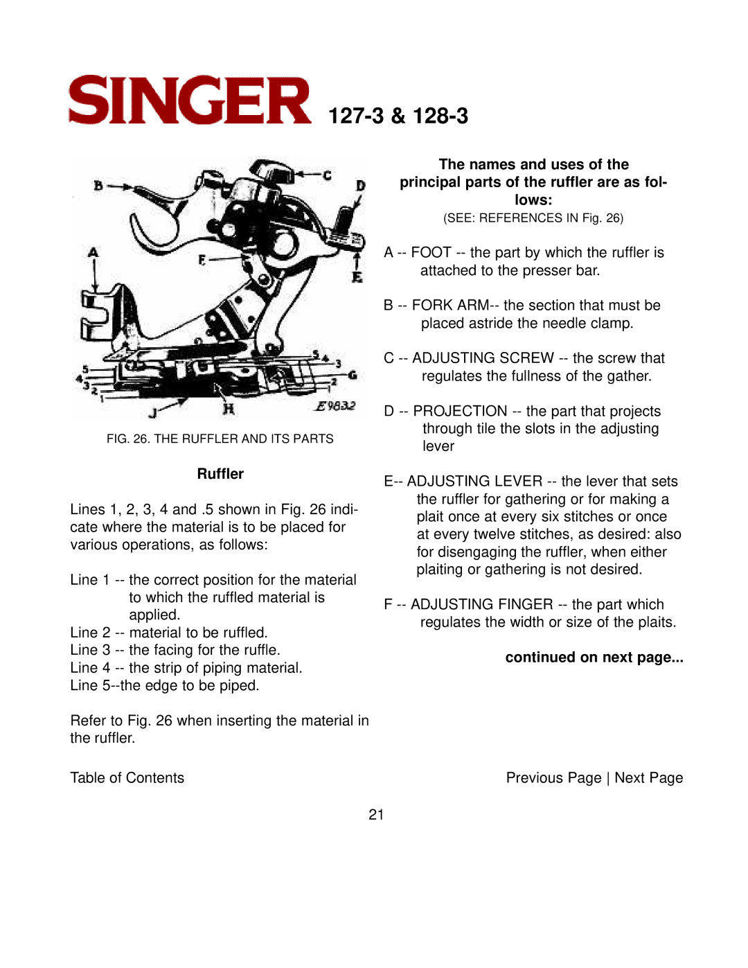 Singer 127-3 & 128-3 instruction manual Ruffler, On next 