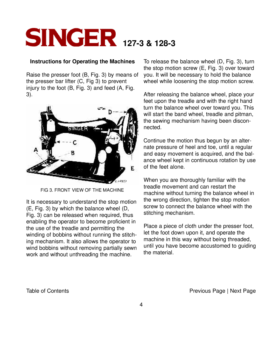 Singer 127-3 & 128-3 instruction manual Front View of the Machine 