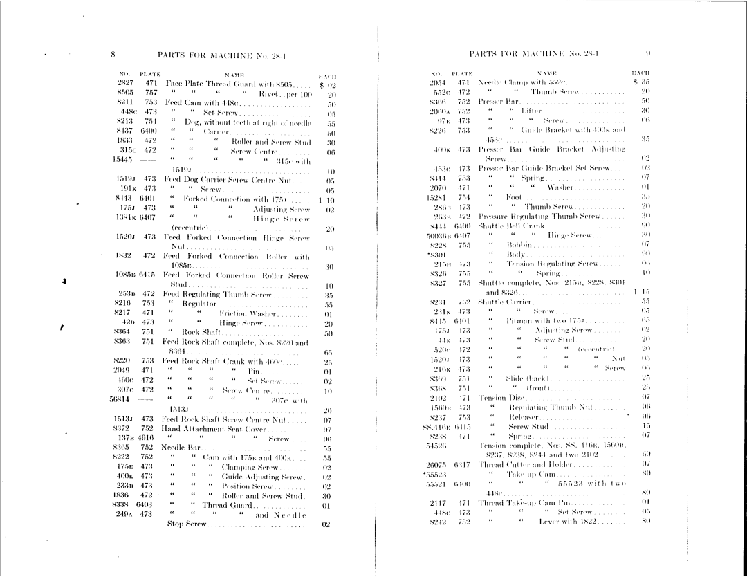 Singer 28-1, 128-4, 28-8, 28-9 manual 