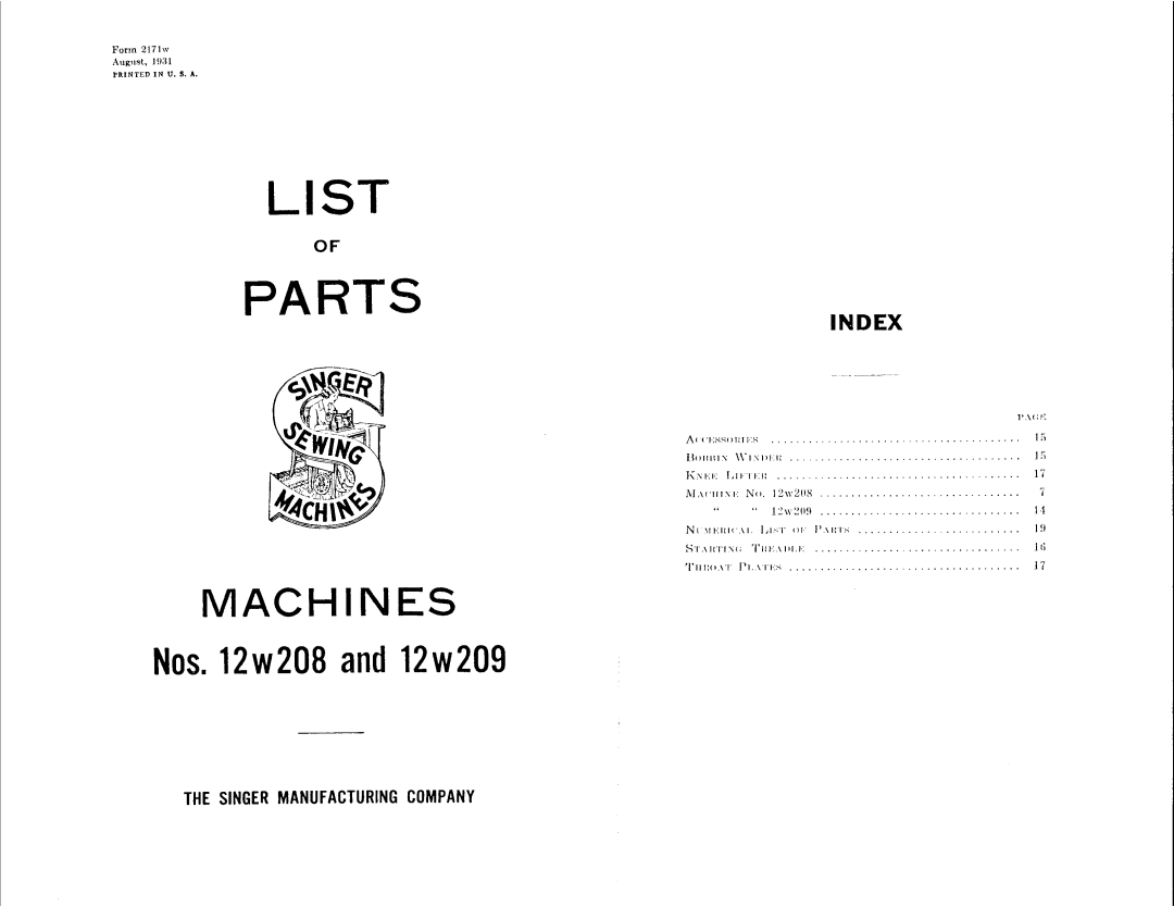 Singer 12W208, 12W209 manual 