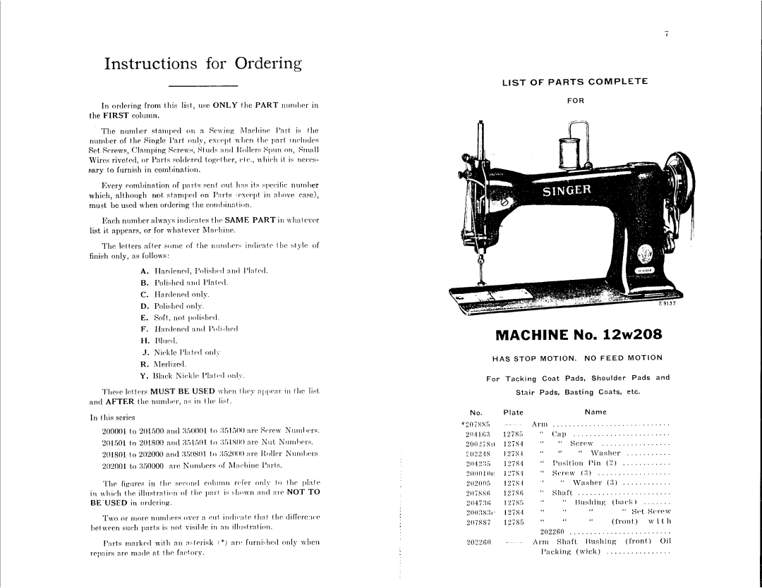 Singer 12W209, 12W208 manual 