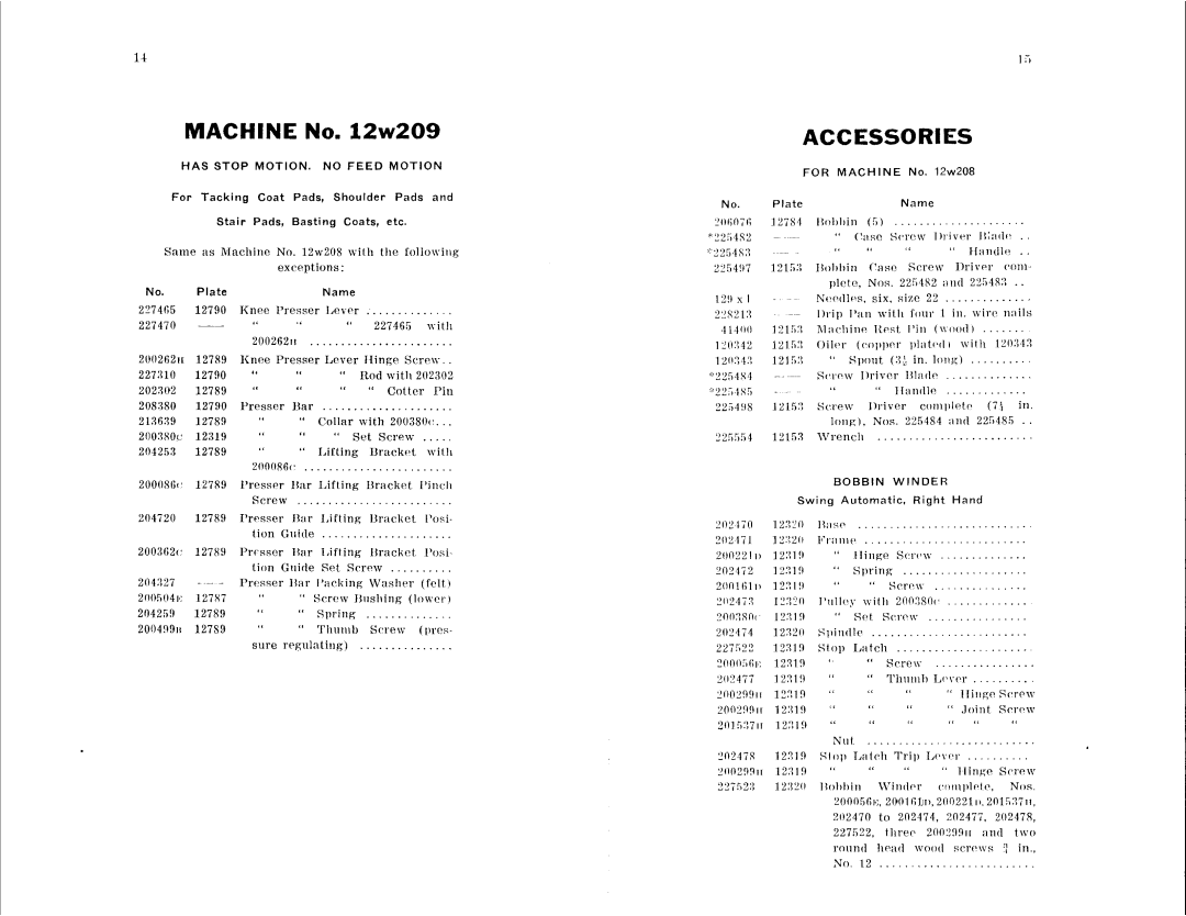 Singer 12W209, 12W208 manual 