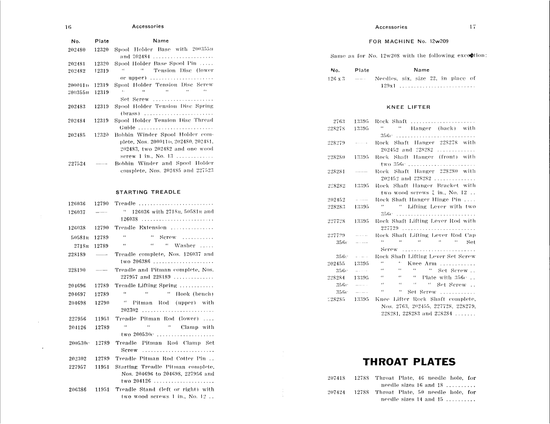 Singer 12W208, 12W209 manual 