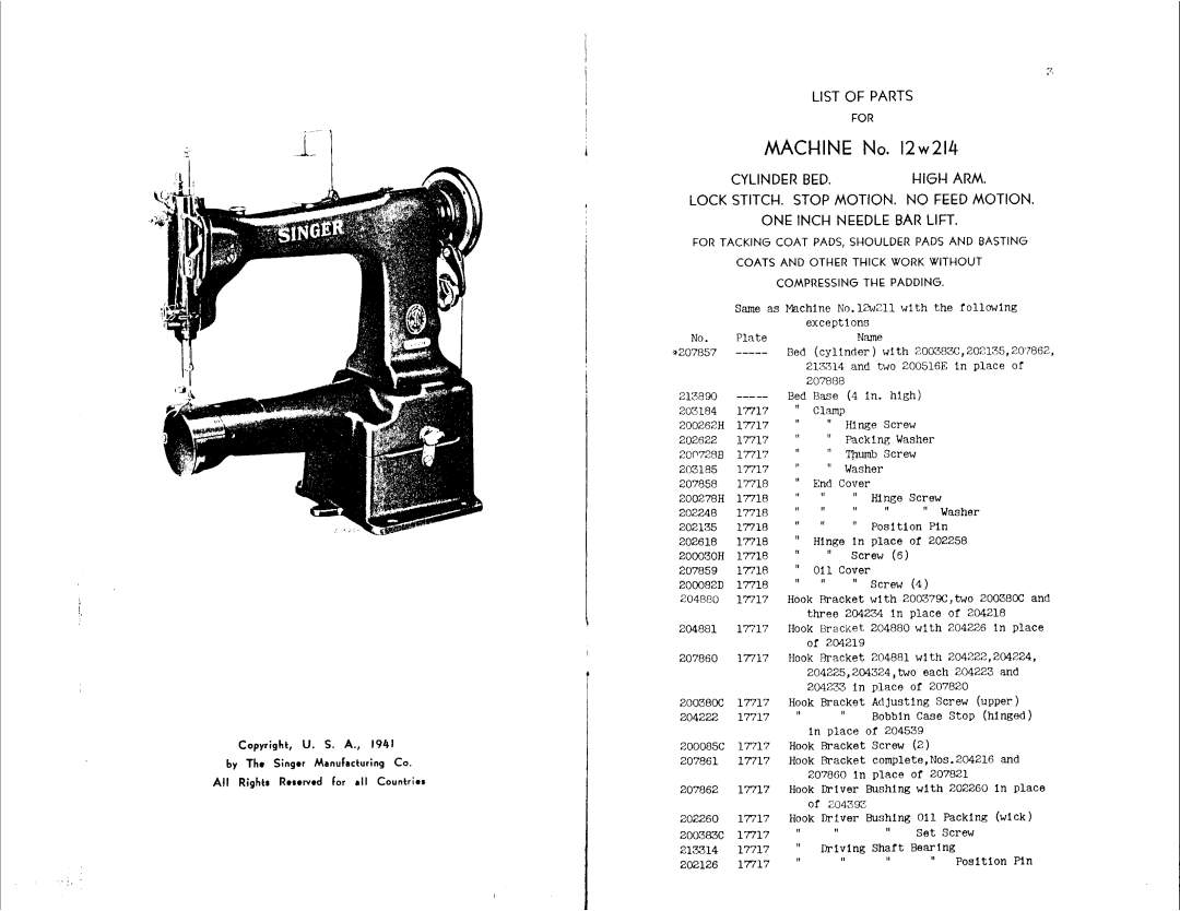 Singer 12W214 manual 