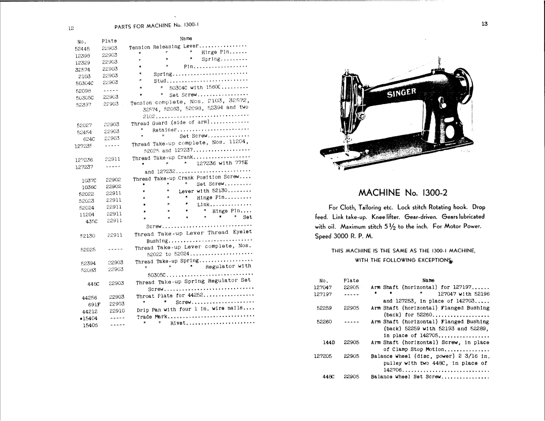 Singer 1300-2, 1300-1 manual 