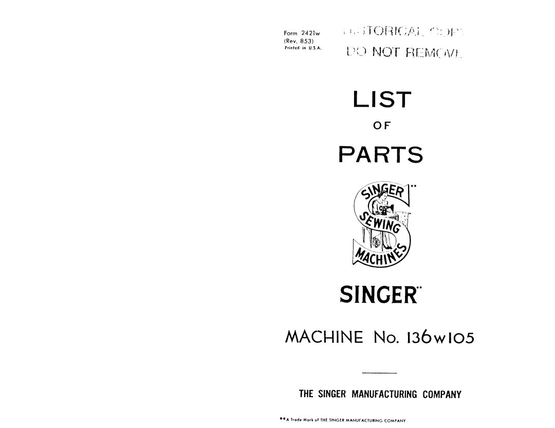 Singer 136W105 manual 