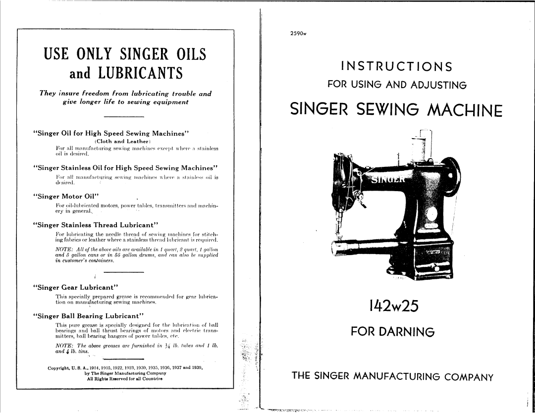 Singer 142W25 manual 