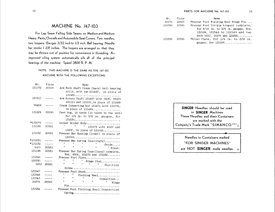 Singer 147-103, 147-102 manual 