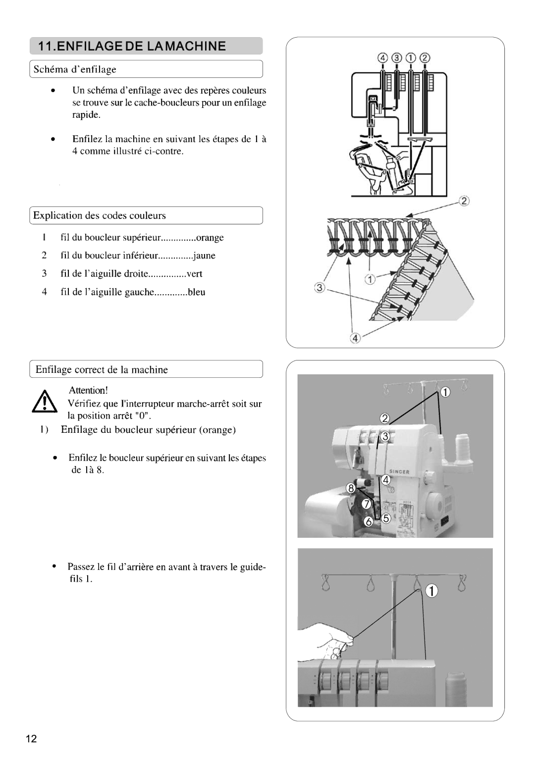 Singer 14CG744, 14CG754, 14SH764, 14SH744, 14SH754 manual Enfilage DE LA Machine 