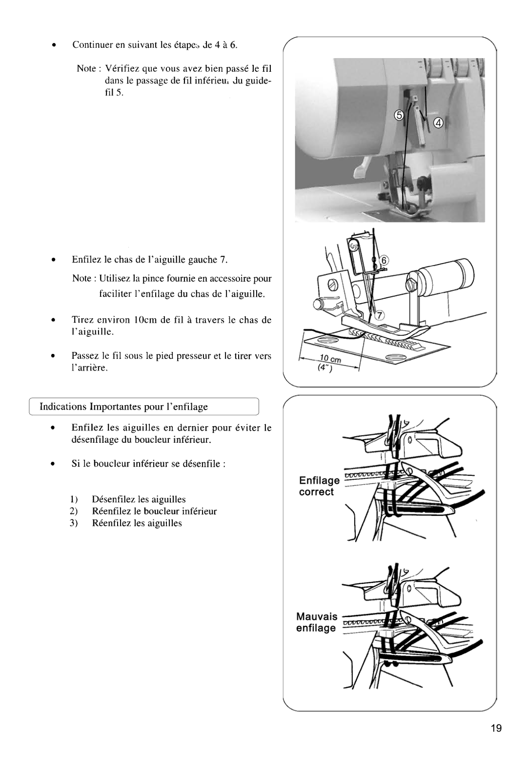 Singer 14SH744, 14CG754, 14CG744, 14SH764, 14SH754 manual Mauvais enfilage 