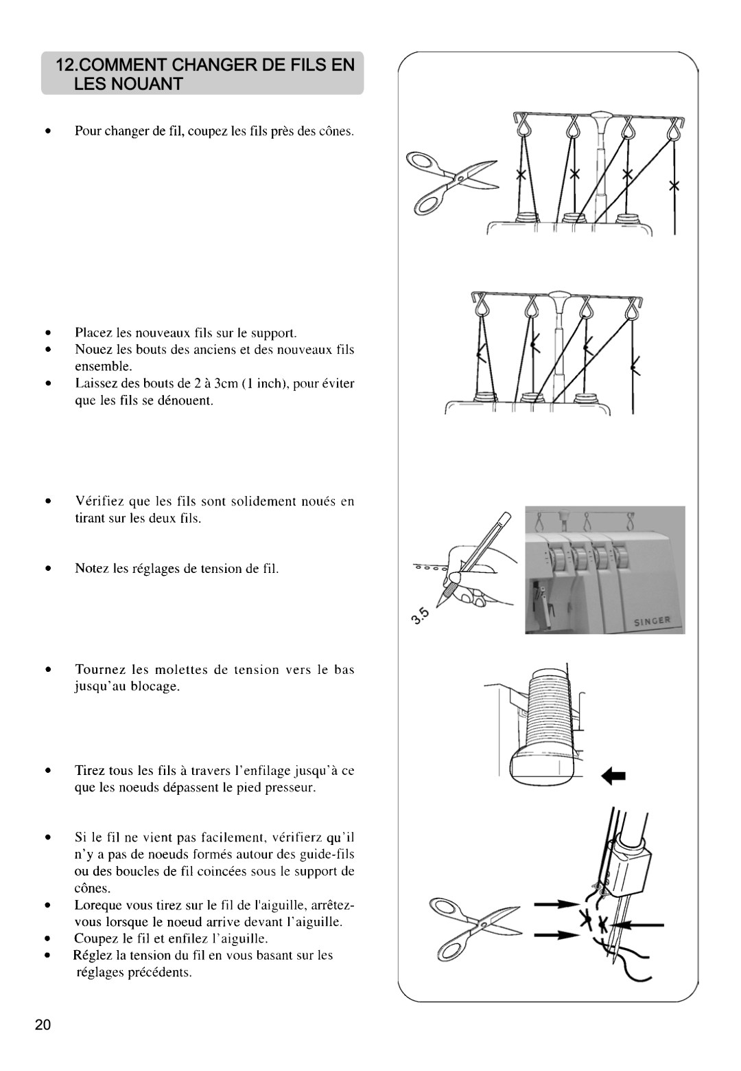 Singer 14SH754, 14CG754, 14CG744, 14SH764, 14SH744 manual Comment Changer DE Fils EN LES Nouant 