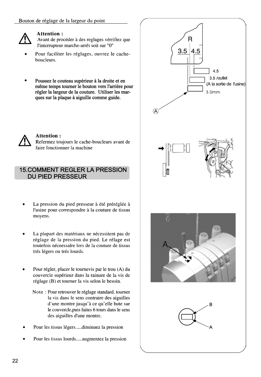 Singer 14CG744, 14CG754, 14SH764, 14SH744, 14SH754 manual Comment Regler LA Pression DU Pied Presseur 