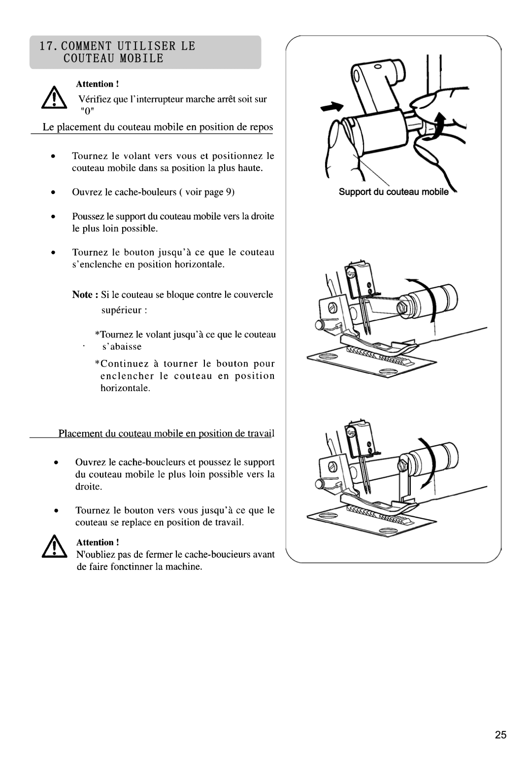 Singer 14SH754, 14CG754, 14CG744, 14SH764, 14SH744 manual Support du couteau mobile 