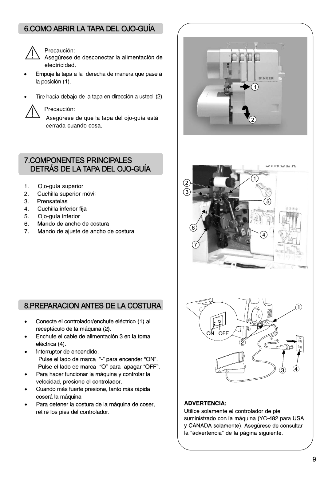 Singer 14SH744, 14CG754, 14CG744, 14SH764, 14SH754 manual Como Abrir LA Tapa DEL OJO-GUIA 