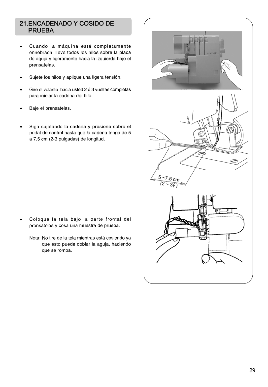 Singer 14CG744, 14CG754, 14SH764, 14SH744, 14SH754 manual Encadenado Y Cosido DE Prueba 