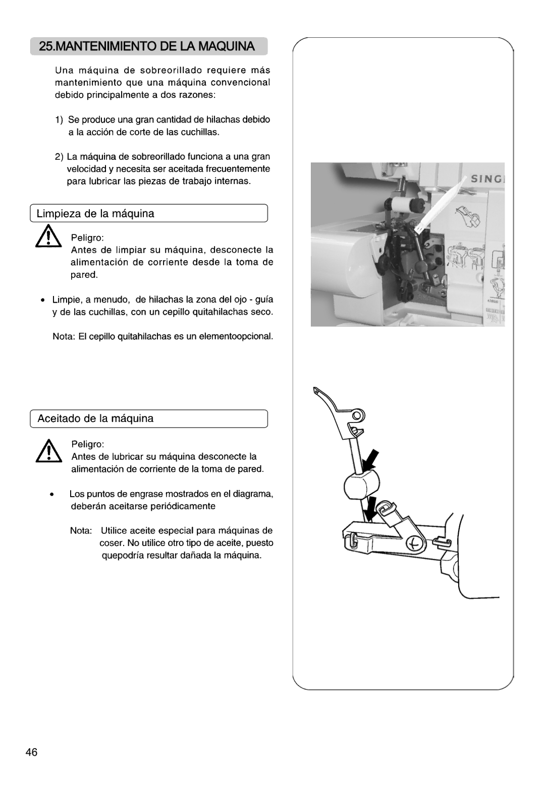 Singer 14SH744, 14CG754, 14CG744, 14SH764, 14SH754 manual Mantenimiento DE LA Maquina 