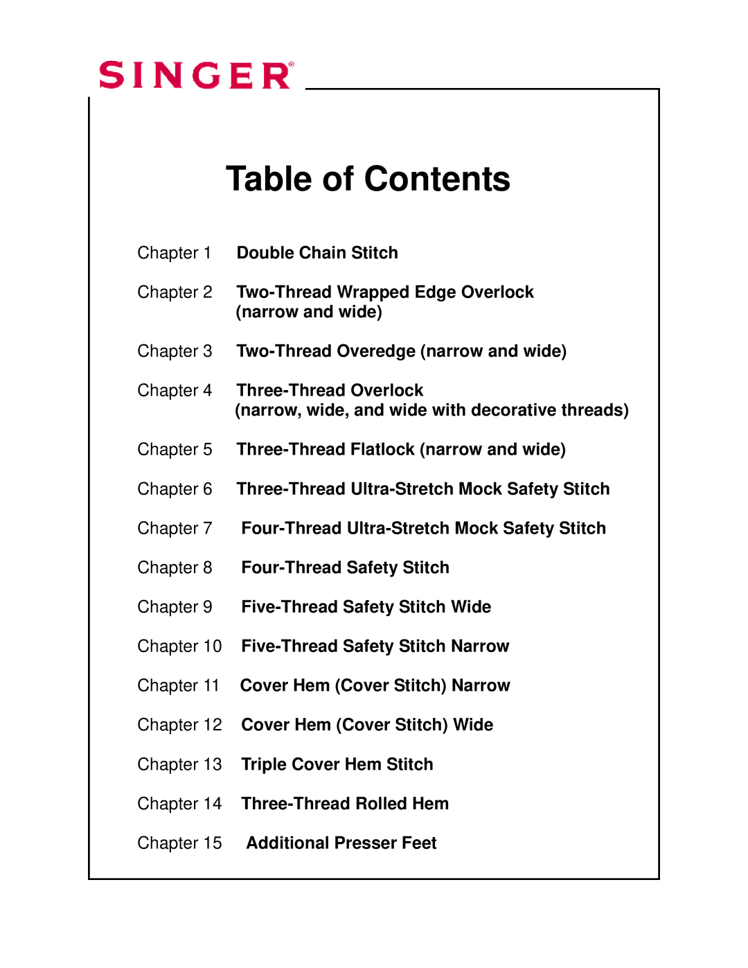 Singer 14T968DC manual Table of Contents 