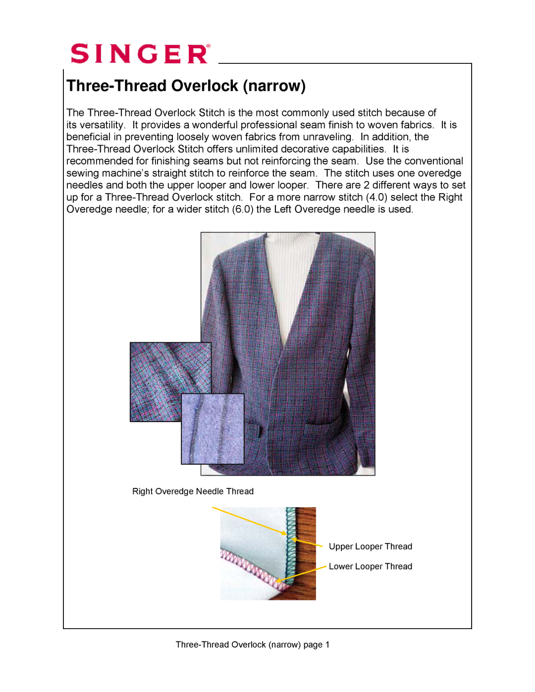 Singer 14T968DC manual Three-Thread Overlock narrow 