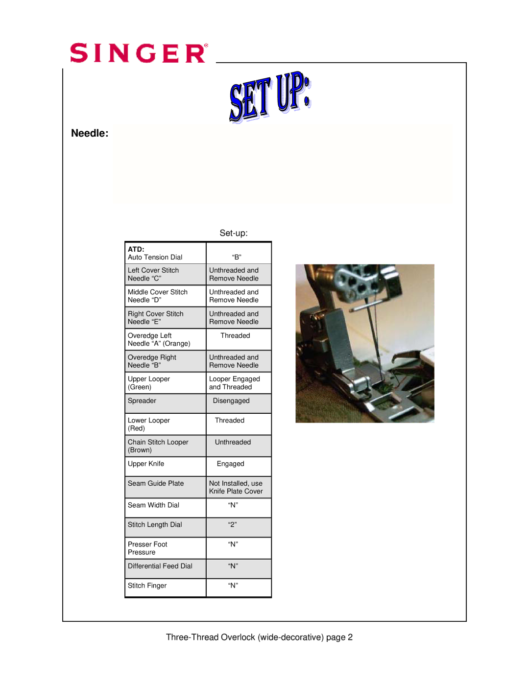 Singer 14T968DC manual Needle 