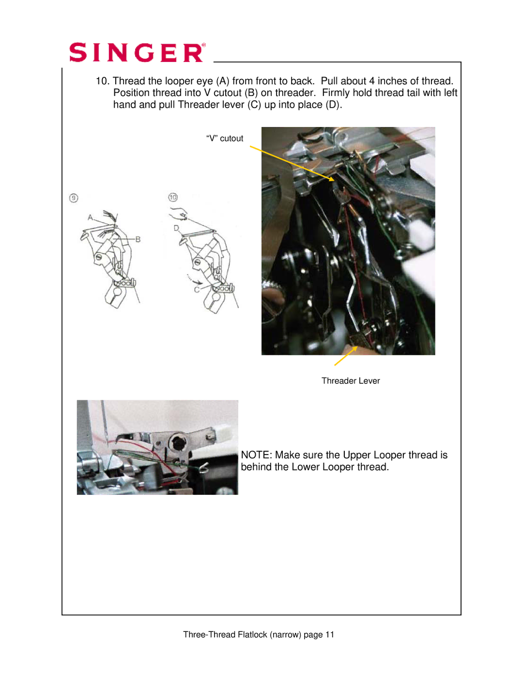 Singer 14T968DC manual Cutout Threader Lever Three-Thread Flatlock narrow 