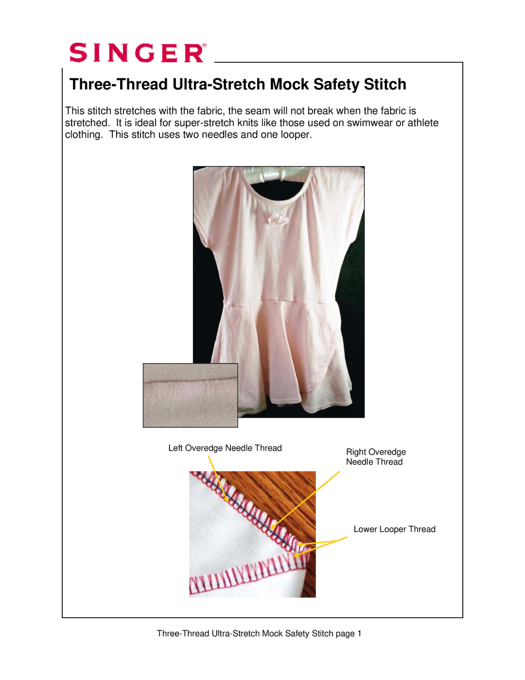 Singer 14T968DC manual Three-Thread Ultra-Stretch Mock Safety Stitch 