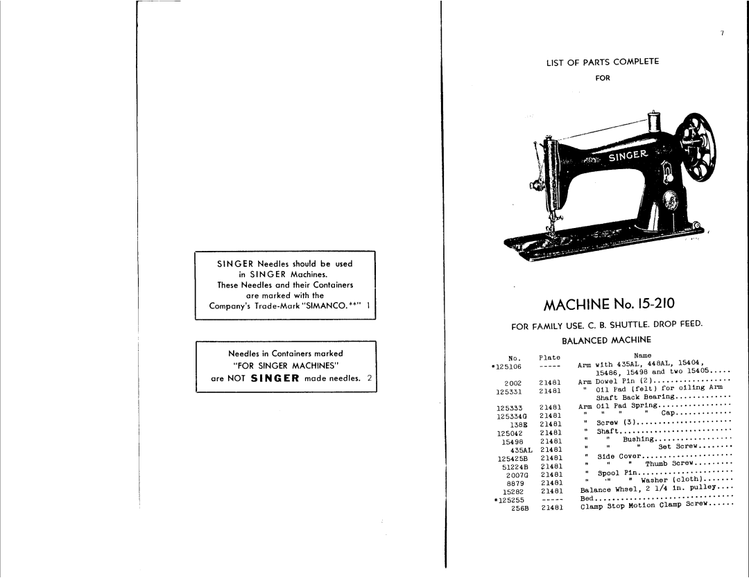 Singer 15-211, 15-210 manual 