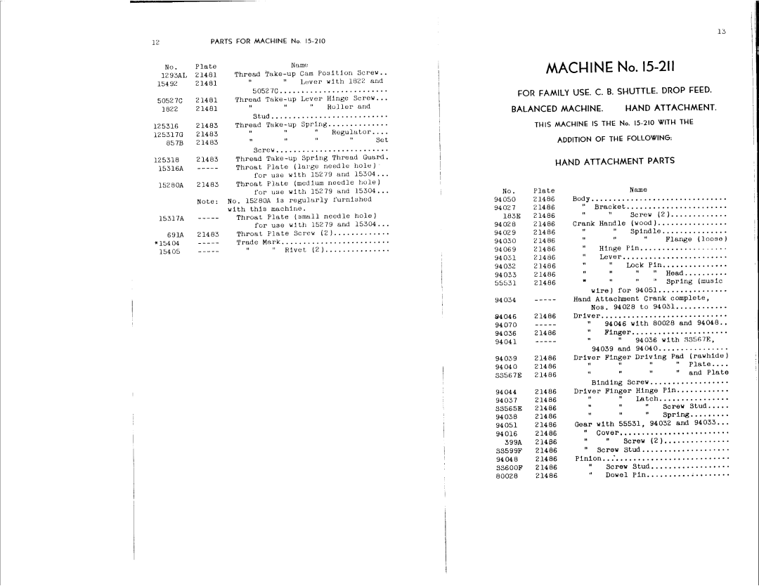 Singer 15-210, 15-211 manual 