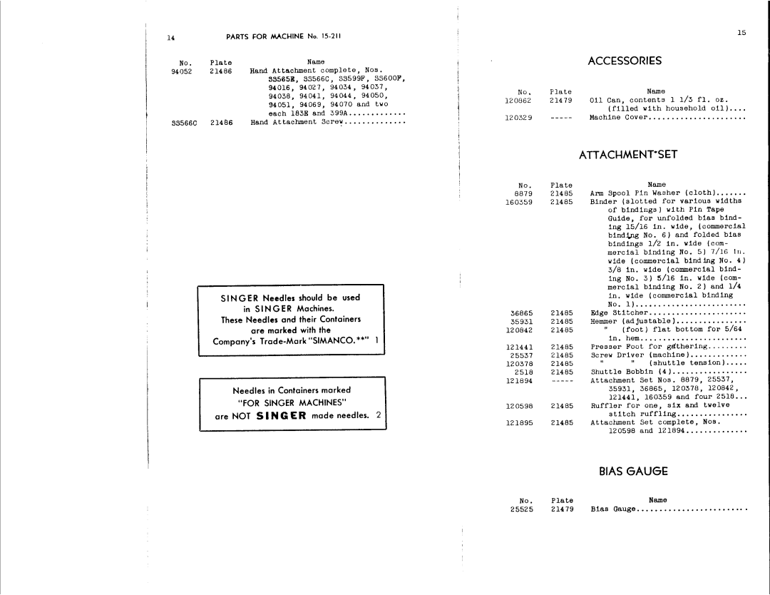 Singer 15-211, 15-210 manual 