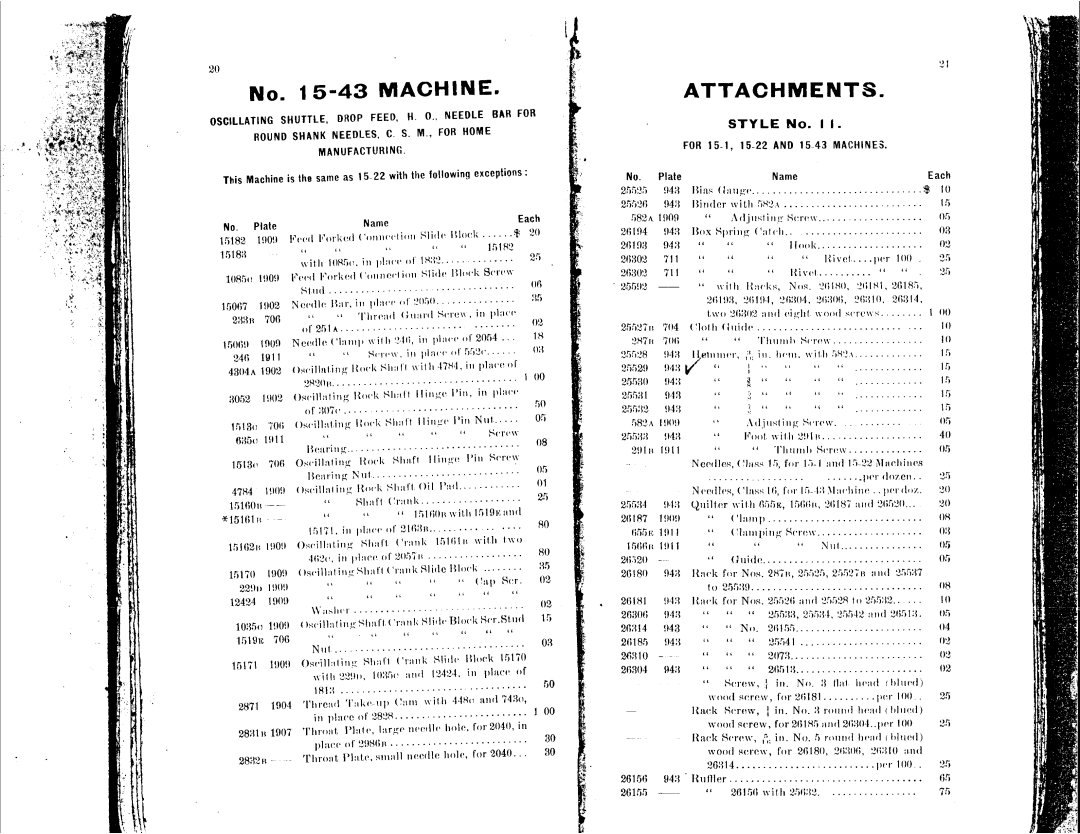 Singer 15-22, 15-30, 15-43, 15-11, 15-41 manual 