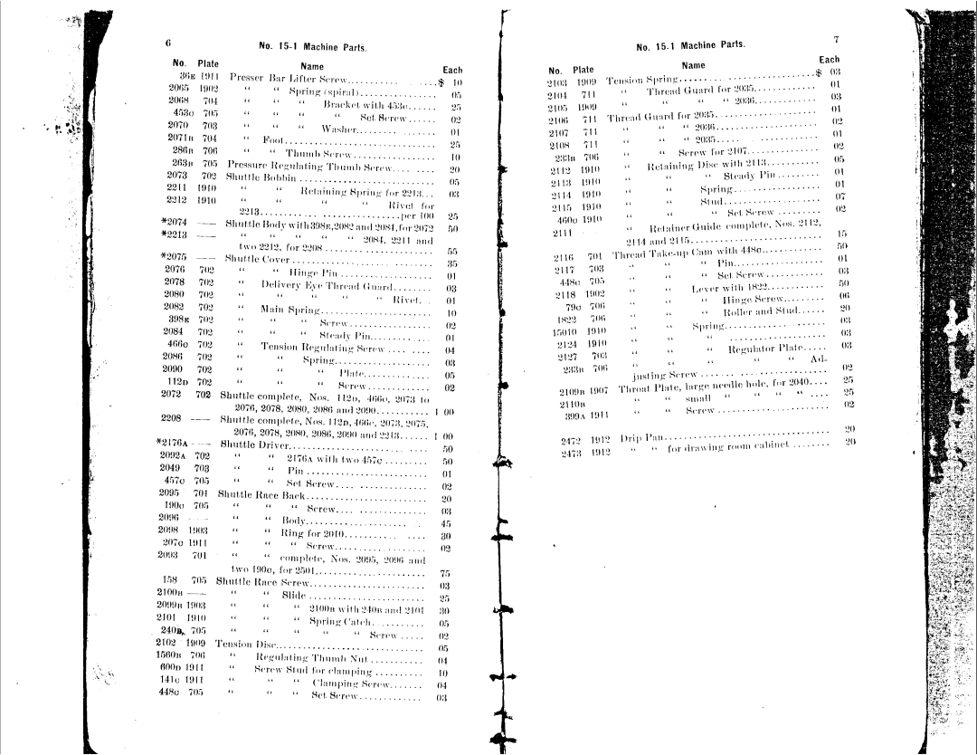 Singer 15-11, 15-30, 15-43, 15-22, 15-41 manual 