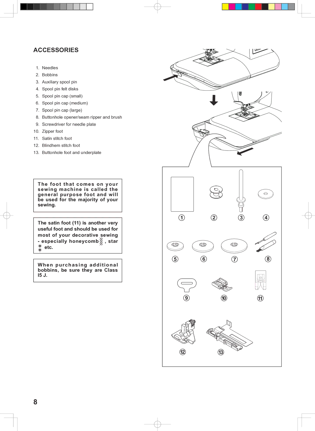 Singer 160 instruction manual Accessories 